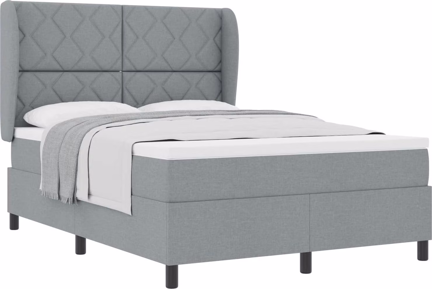 Letto a molle con testiera grigio chiaro 140 x 200 cm in tessuto