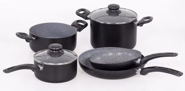 Set di 2 Batteria 7pz Gaia Alluminio Stampato Fondo Induzione Interno Effetto Marmor