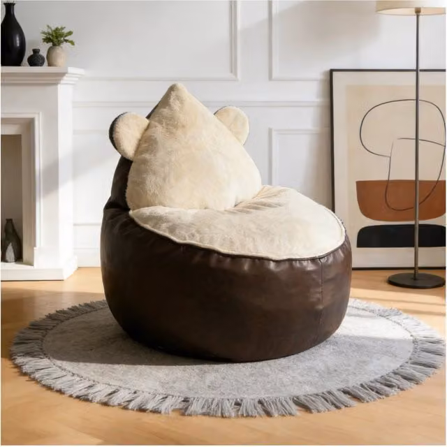 Poltrona relax 100 x 100 x 94 cm marrone a forma di orso in flanella confortevole