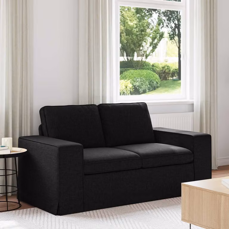 Divano moderno vidaXL in tessuto nero con struttura in metallo L: 162 cm, P: 80 cm, H: 82 cm