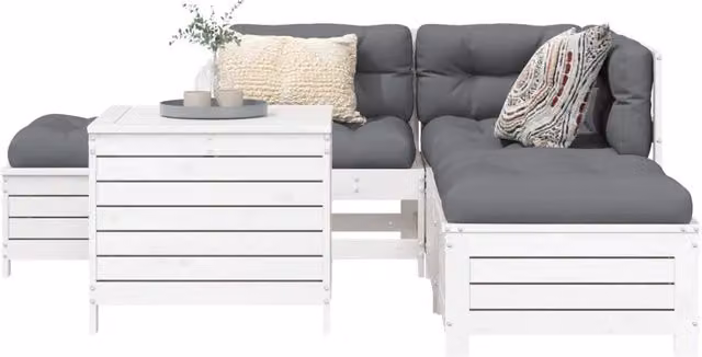 Set Divani da Giardino 6 pz Bianco in Legno Massello di Pino 3250705