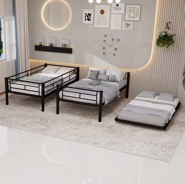 Letto a castello convertibile; in ferro nero