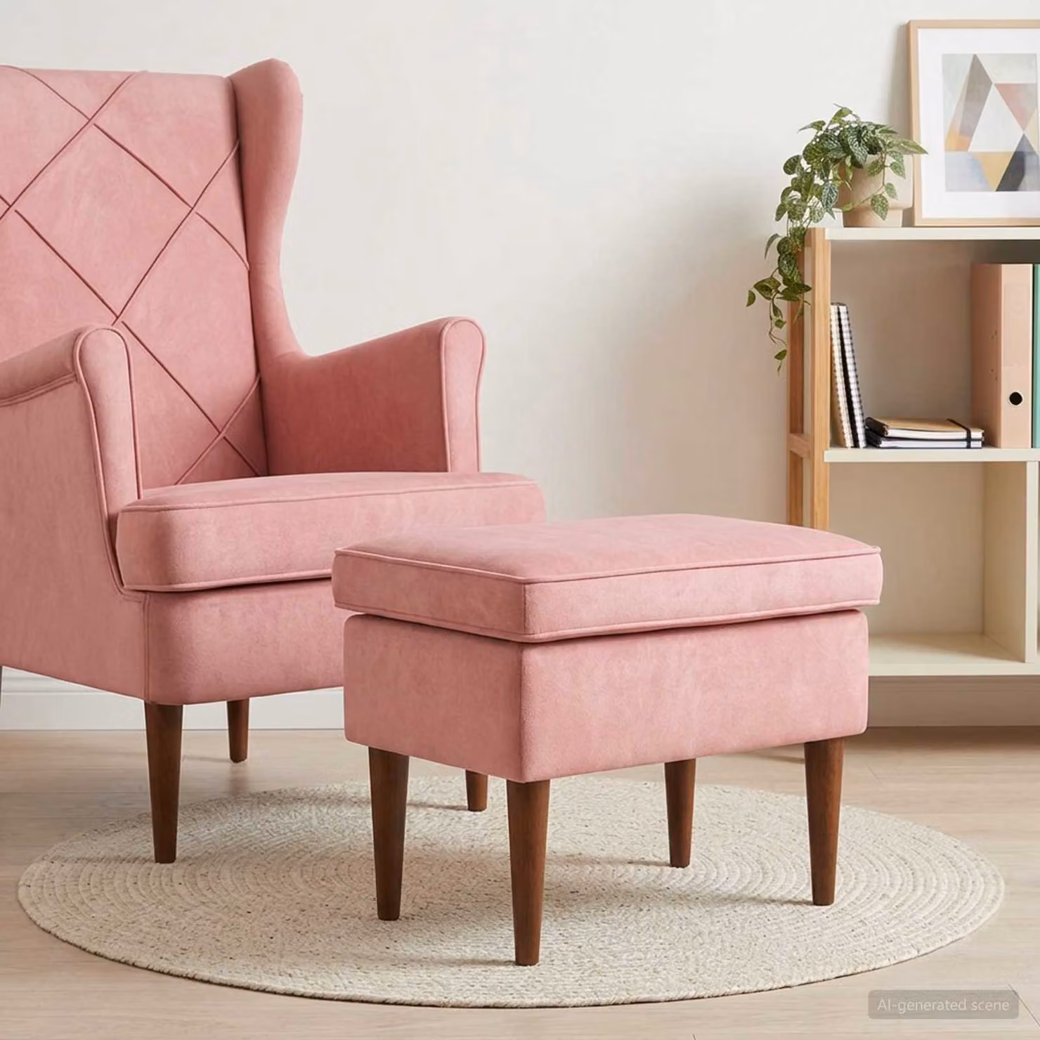 Poggiapiedi vidaXL in velluto rosa con struttura in legno, L 55 x P 35 x H 41 cm