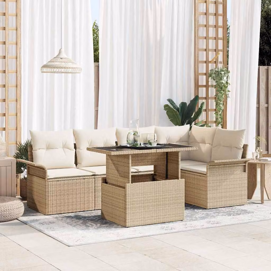 Maison Exclusive - Set Divano da Giardino con cuscino 6 pcs Beige polyrattan
