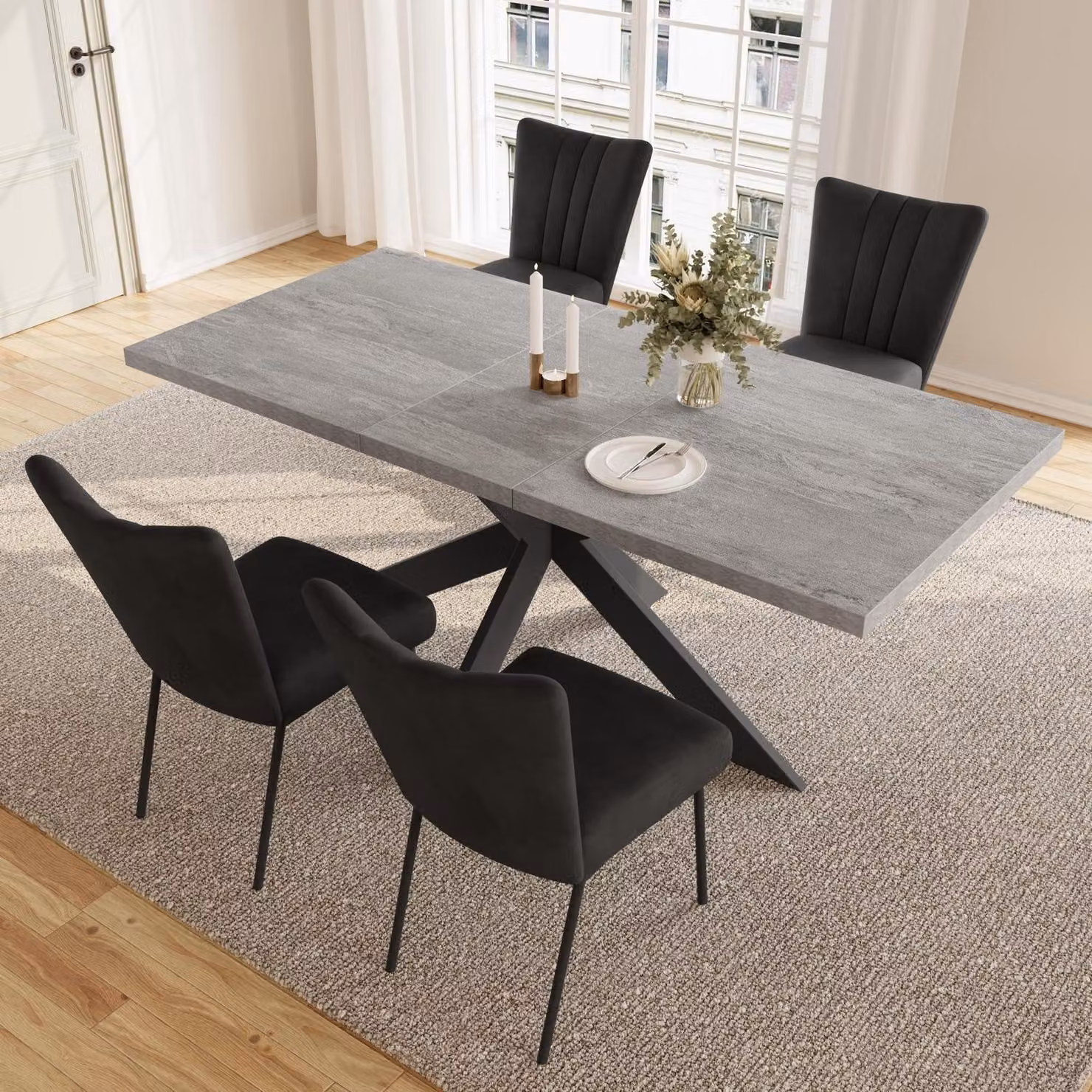 Tavolo allungabile per 4-8 persone, moderno, in legno MDF grigio, dimensioni 170x85x76 cm
