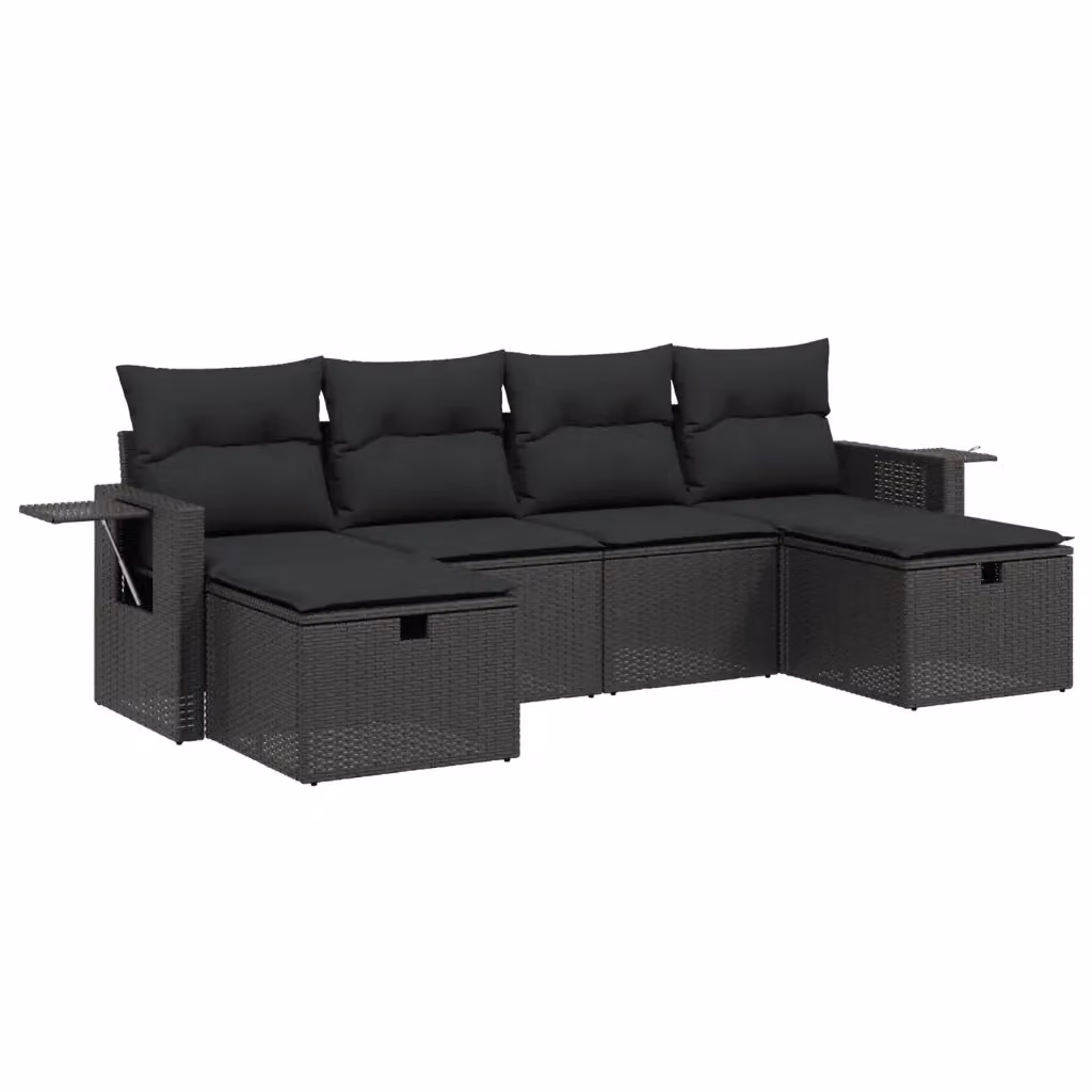 vidaXL Set Divano da Giardino a L 6 pz con Cuscini Nero in Polyrattan e Struttura in Acciaio – 2