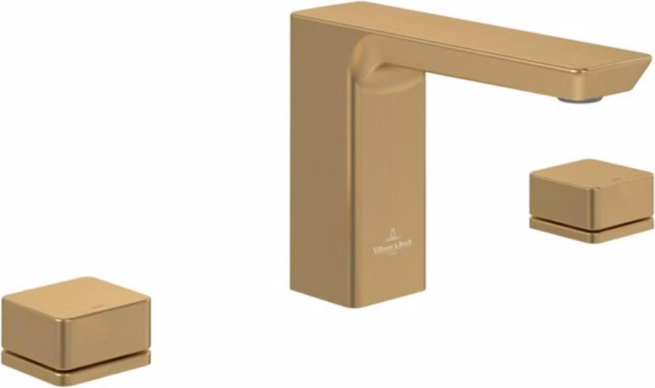 Miscelatore per lavabo a 3 fori V&B Subway 3.0, bocca fissa, senza set di scarico, oro spazzolato