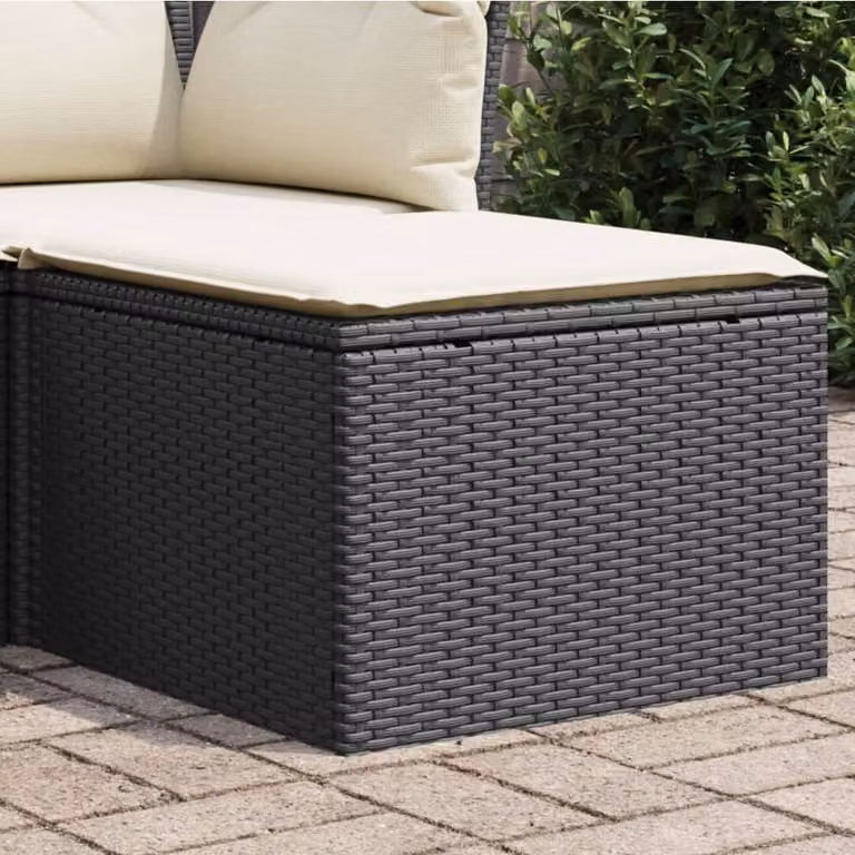 Sgabello da giardino vidaXL in polyrattan nero con cuscino, L/P/H: 55 x 55 x 37 cm