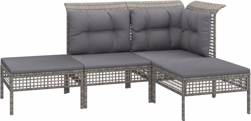 Set Divani da Giardino 4 pz con Cuscini in Polyrattan Grigio