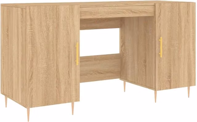 Scrivania da Scrittura Industrial in Legno e Metallo Colore Rovere e Beige L: 140 cm, P: 50 cm, H: 75 cm