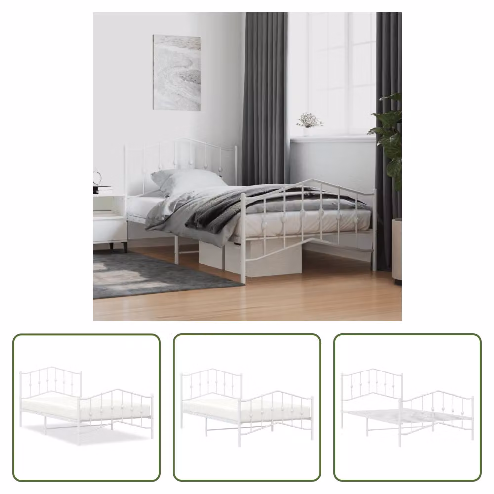 The Living Store Struttura letto con testiera e pediera in metallo bianco 100x200 cm