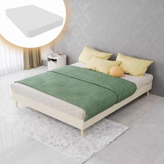 Letto a piattaforma 140x200 cm in tessuto e metallo beige con materasso incluso