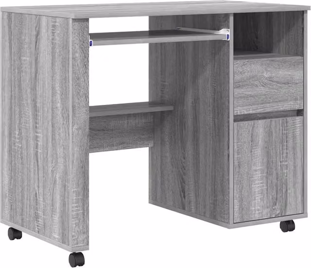 Scrivania moderna per ufficio con ruote e cassetto in MDF Grigio L 91 cm x P 50 cm x H 77 cm – 1