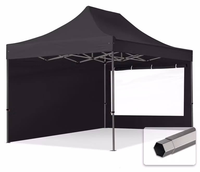 TOOLPORT 3x4,5m gazebo pieghevole con laterali (finestre panoramiche), PREMIUM acciaio, nero