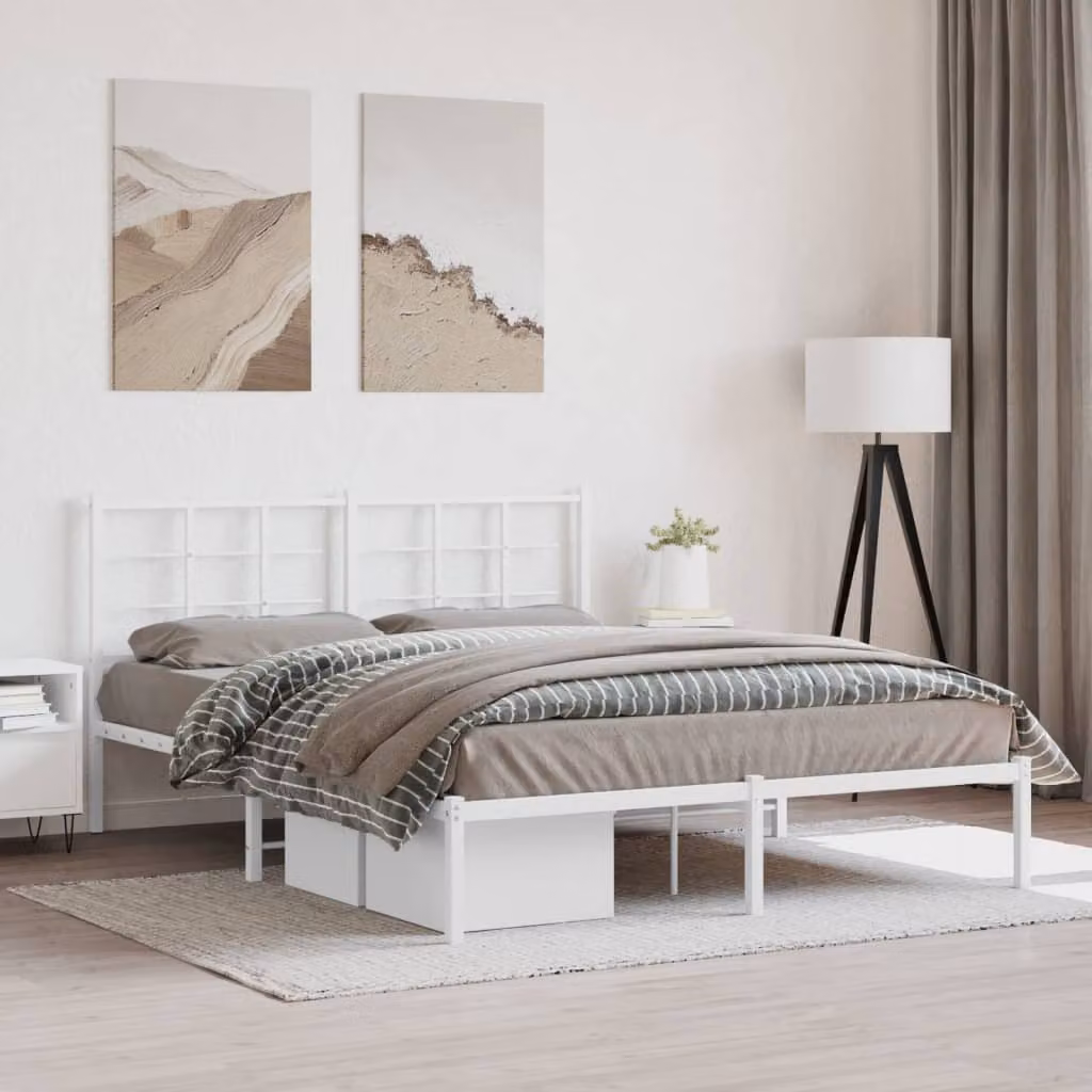 vidaXL Giroletto con Testiera in Metallo Bianco L/P/H: 150 x 200 x 90 cm