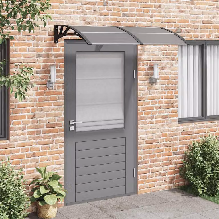 Tettoia per porta curva vidaXL in policarbonato e alluminio, colore nero, L 150 cm x P 100 cm