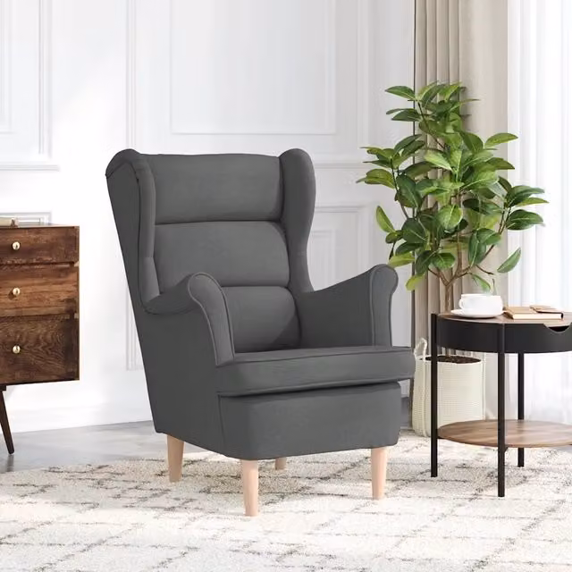 Poltrona moderna vidaXL in tessuto grigio con braccioli e struttura in legno di gomma L: 74 cm, P: 84 cm, H: 100 cm – 1
