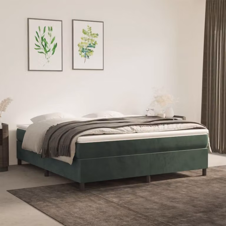 The Living Store Box spring bed verde scuro 160x200 cm in velluto