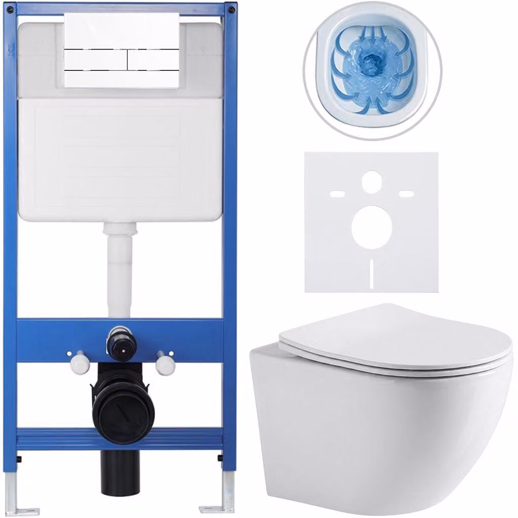 CERANO - Set completo per WC da incasso Lite/Verde - bianco lucido - pulsante per WC Line, bianco - installazione a parete - 49x36 cm