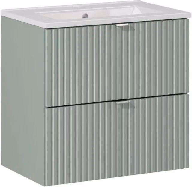 Set da bagno ELVINA 60cm: mobile sottolavabo con cassetti verde salvia grigio + lavabo incassato bianco
