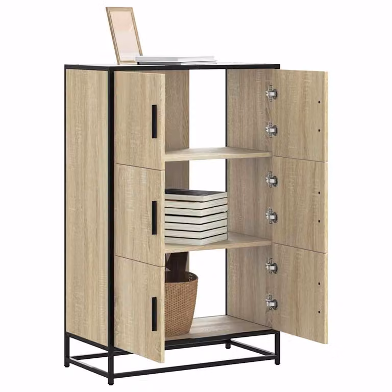 Credenza stile industriale vidaXL in legno e metallo color rovere, L 68 cm, P 35 cm, H 106,5 cm