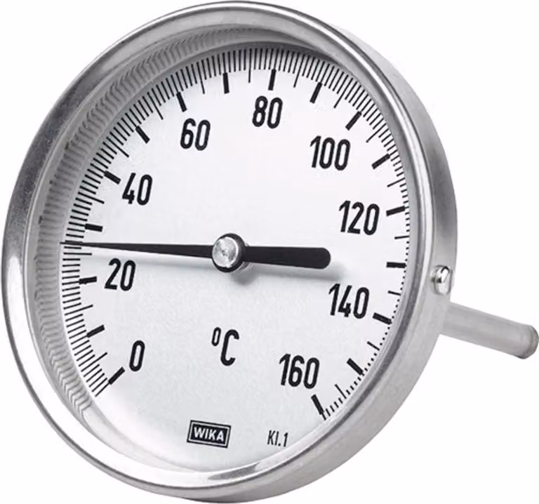 Termometro bimetallico Riegler, attacco G 1/2 posteriore, lunghezza = 100 mm, diametro = 100 mm, scala da 0 °C a 200 °C