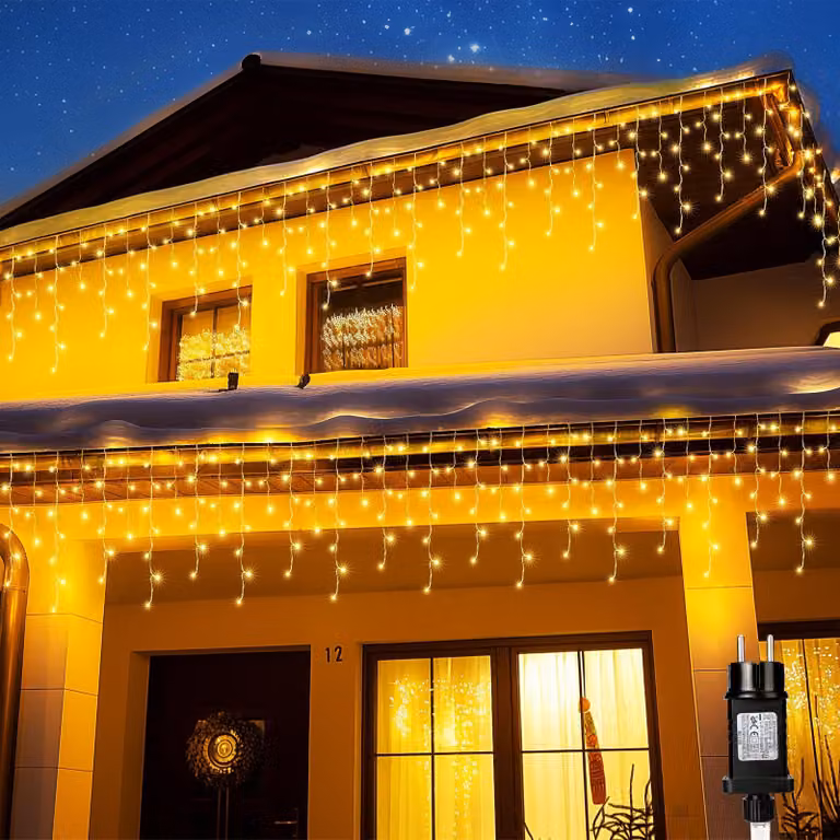 Catena luminosa "Eisregen", 35 metri, 1000 LED bianco caldo, 8 modalità, timer, impermeabile