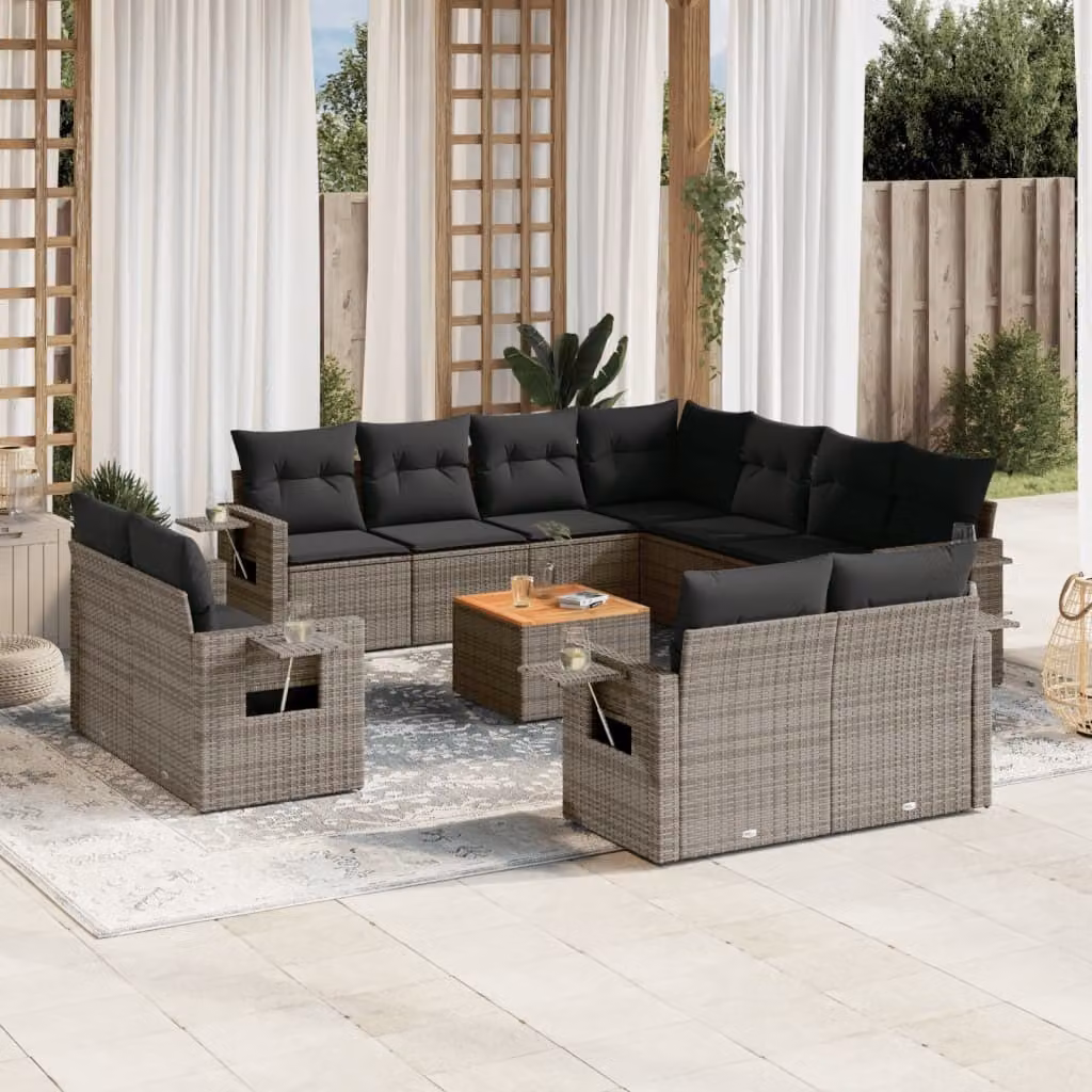 Maison Exclusive - Set Divani da Giardino 12 pz con Cuscini Grigio in Polyrattan