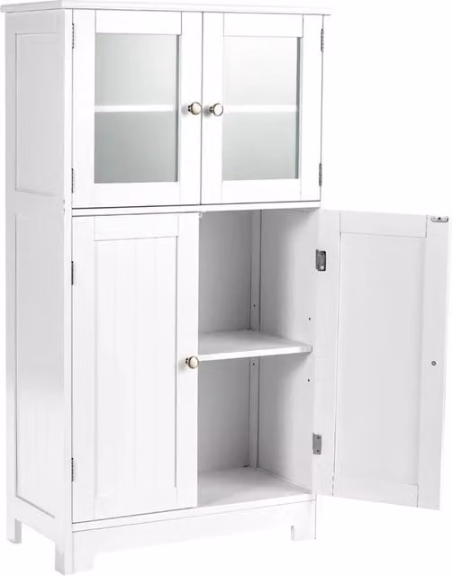 Mobile contenitore moderno in MDF bianco con ante in vetro e ripiani regolabili L/P/H: 58 x 30 x 109 cm