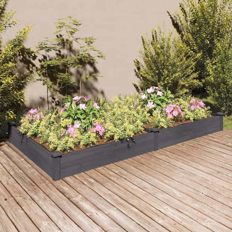 Fioriera da giardino rialzata vidaXL in legno di abete massello con fodera grigia L: 240 cm, P: 120 cm, H: 25 cm