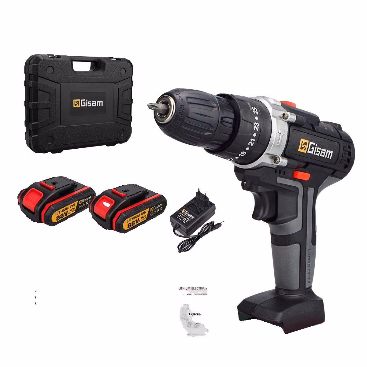 Trapano a percussione a batteria, batteria agli ioni di litio 88VF, trapano manuale senza fili, confezione di plastica con 2 batterie