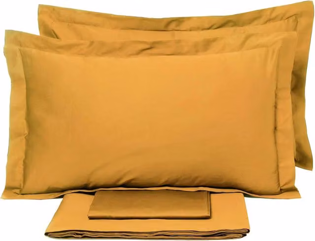Set Lenzuola Matrimoniale Garrini Clarice in Cotone Oro con Lenzuolo con Angoli e Federe