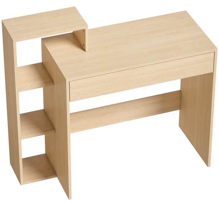Scrivania PC Moderna 100x40x90 cm con 3 Ripiani Aperti e Cassetto in Legno