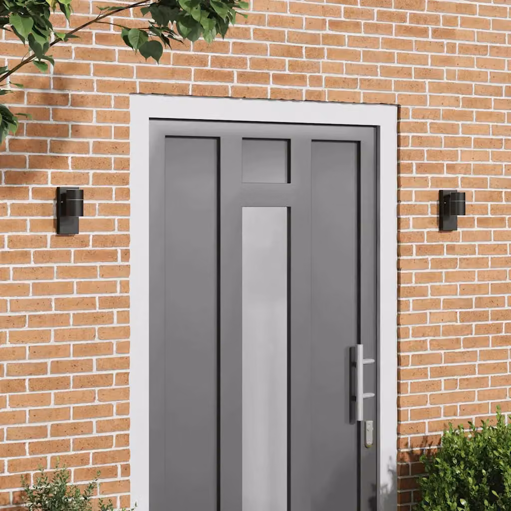 Set di 2 lampade da parete esterne vidaXL in metallo e vetro nero, design moderno cilindrico, H x L x P: 16 x 6,5 x 10,5 cm