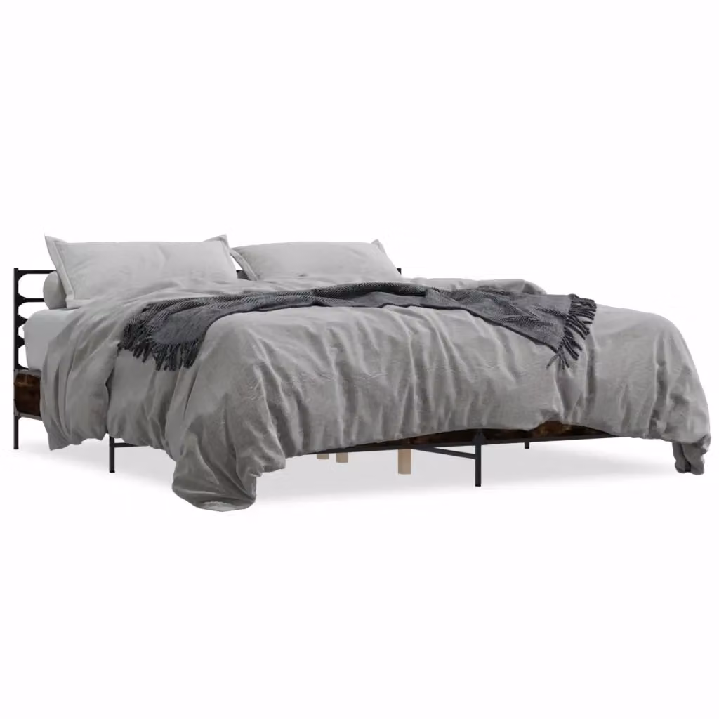 Letto Giroletto vidaXL in Legno Multistrato e Metallo, Colore Rovere Fumo, L/P/H: 200 x 200 x 203 cm – 2