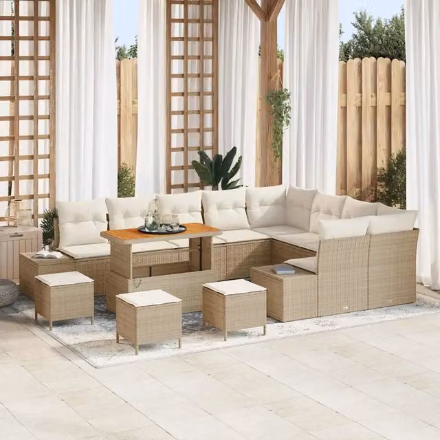 Set Divano da Giardino Moderno vidaXL in Polyrattan Beige con Cuscini e Tavolino da Esterno – 1