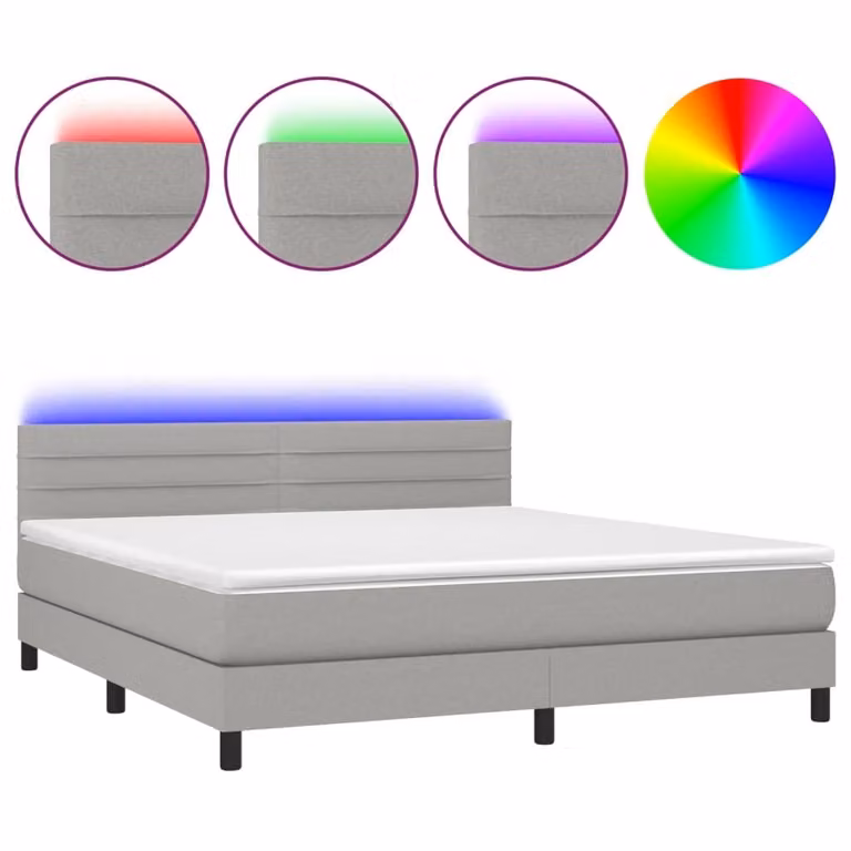 Letto a Molle Materasso e LED Grigio Chiaro 180x200 cm Tessuto
