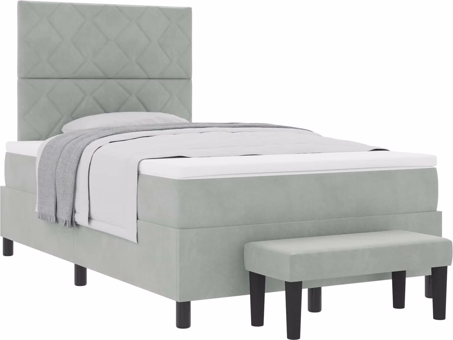 Letto a molle con materasso grigio chiaro 120 x 200 cm in velluto