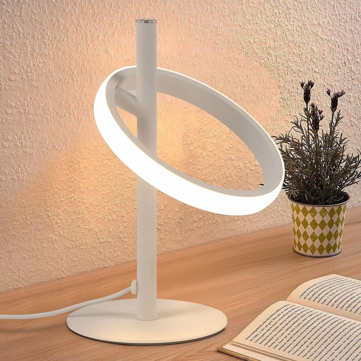 ZMH Lampada da tavolo LED Lampada da tavolo touch dimmerabile - Lampada da comodino Bianco Lampada da comodino Anelli rotanti 6W 3000K Bianco caldo per camera da letto Soggiorno Camera dei bambini Bar Ristorante