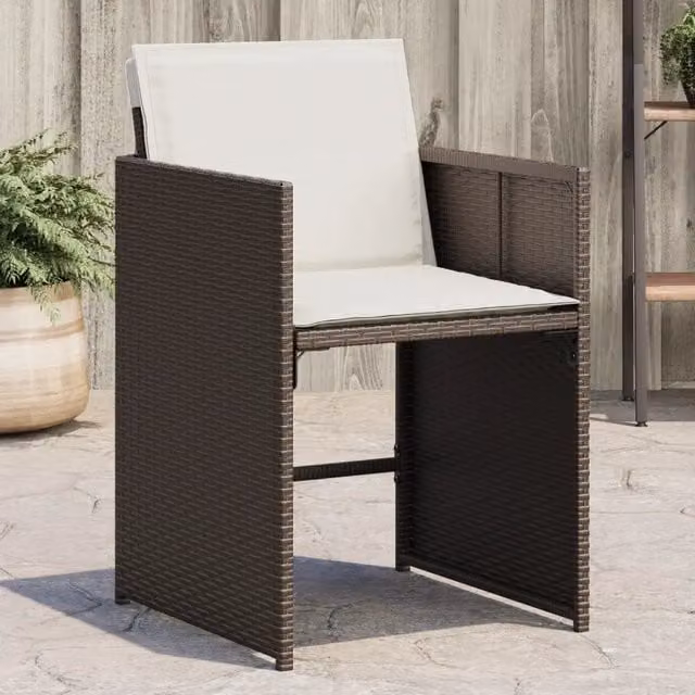 Set di 4 sedie da giardino vidaXL in polyrattan marrone con cuscini bianchi resistenti ai raggi UV – 1