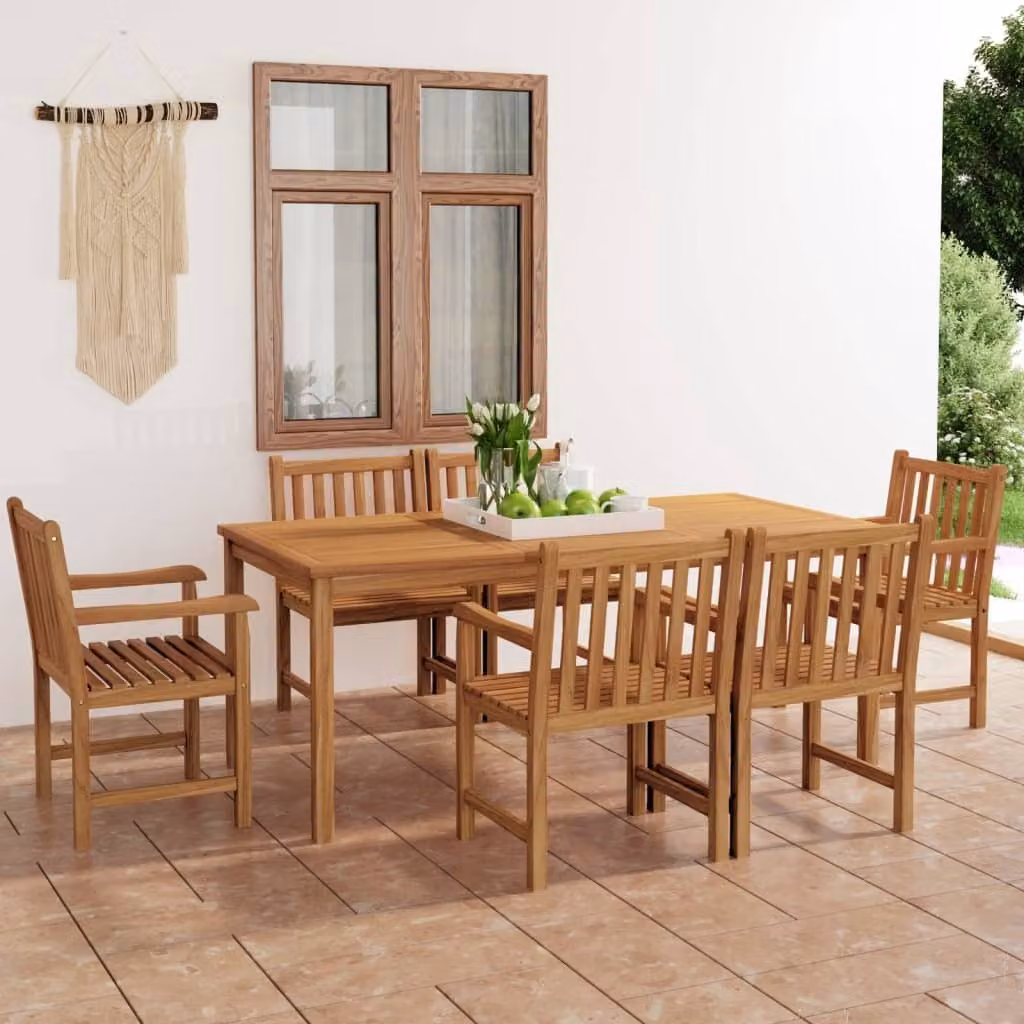 The Living Store 7 pezzi. Set da pranzo da giardino in legno massiccio teak