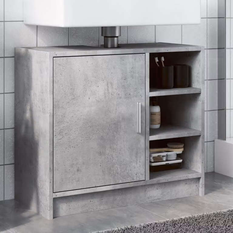 Mobile Lavabo vidaXL Grigio Cemento in Legno Multistrato e MDF con Ripiano Aperto L: 63 cm, P: 29 cm, H: 55 cm