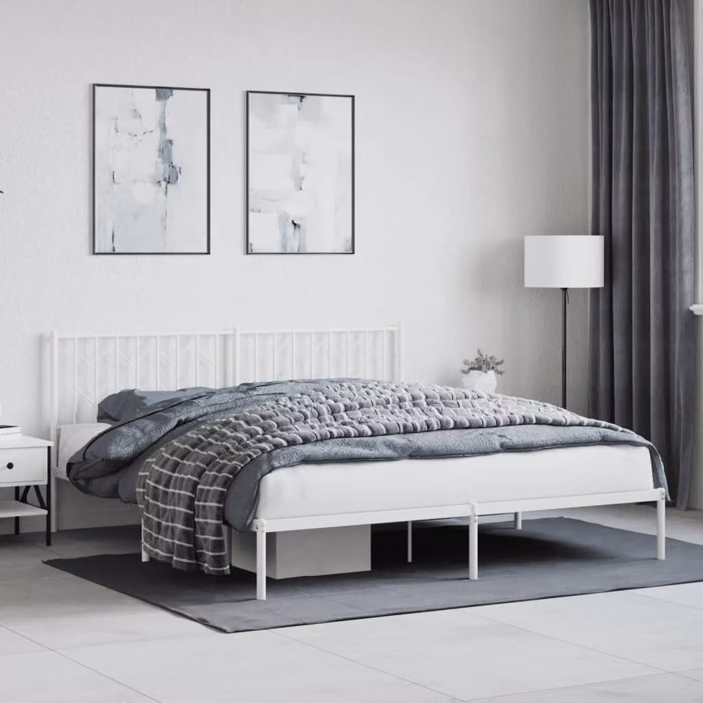 vidaXL Giroletto con Testiera in Metallo Bianco L: 187 cm, P: 90 cm, H: 219 cm