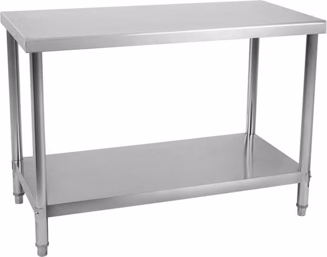 Tavolo da lavoro professionale Helloshop in acciaio inox argento con gambe regolabili L: 120 cm, P: 70 cm, H: 85 cm