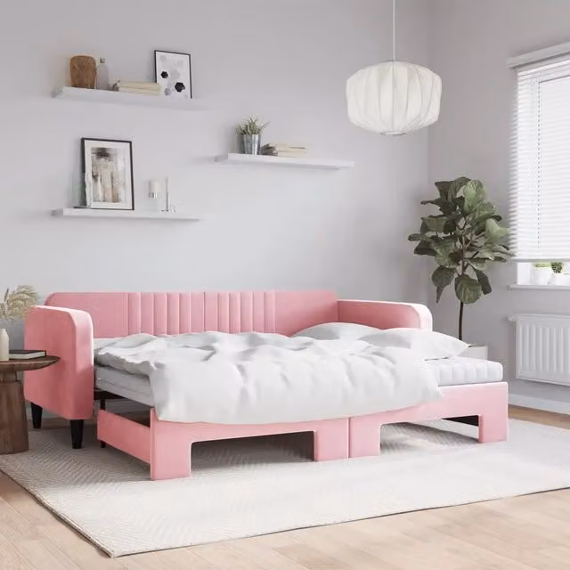 Divano Letto Estraibile vidaXL in Velluto Rosa con Cassetto per Soggiorno e Camera da Letto L/P/H: 223 x 90 x 75 cm – 1