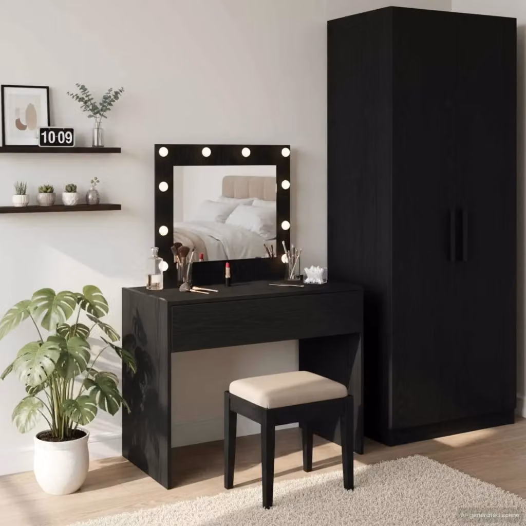 Toeletta moderna in legno multistrato nero L: 83 cm, P: 40 cm, H: 70 cm – 2
