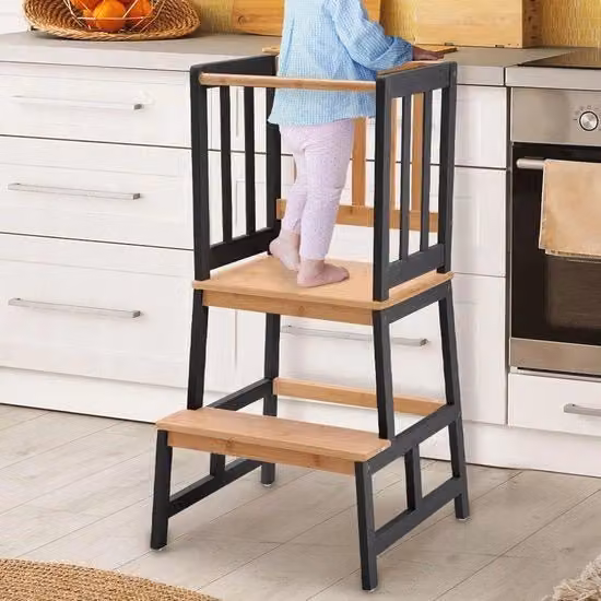 Torre di apprendimento per bambini - Certificato FSC bambù naturale con protezione inclinata elegante - Soluzione di sicurezza per cucina, tavolo e bagno a partire dall'età di 1 anno Modello: Specifica tecnica: Codice prodotto: