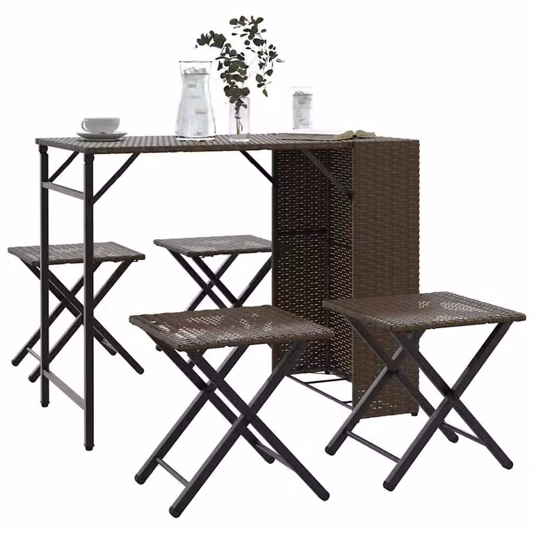 Set da campeggio da giardino pieghevole vidaXL in 5 pezzi in polyrattan marrone