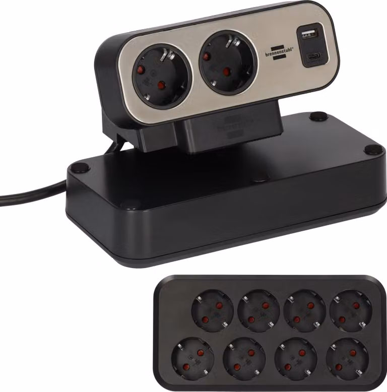 BRENNENSTUHL 1153580200 Strisce di prese estilo Duplex+, 10 vie/USB, nero/argento