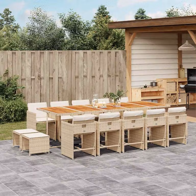 vidaXL Set da Pranzo da Giardino 15 pz in Polyrattan con Cuscini Beige e Legno di Acacia
